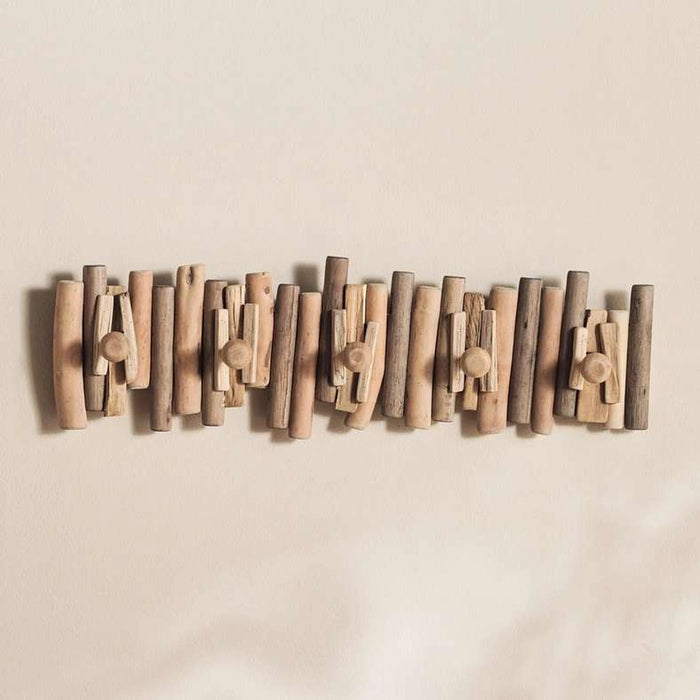 Triton Handmade Wooden Art With Hooks 61X18X7Cm - Natural