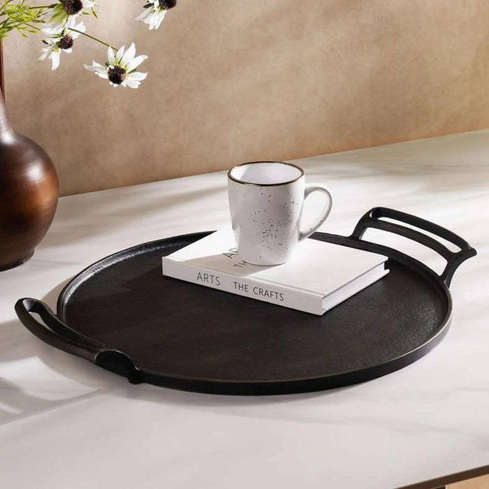Trove Metal Round Tray With Handles 53X45X3.8Cm - Bronze