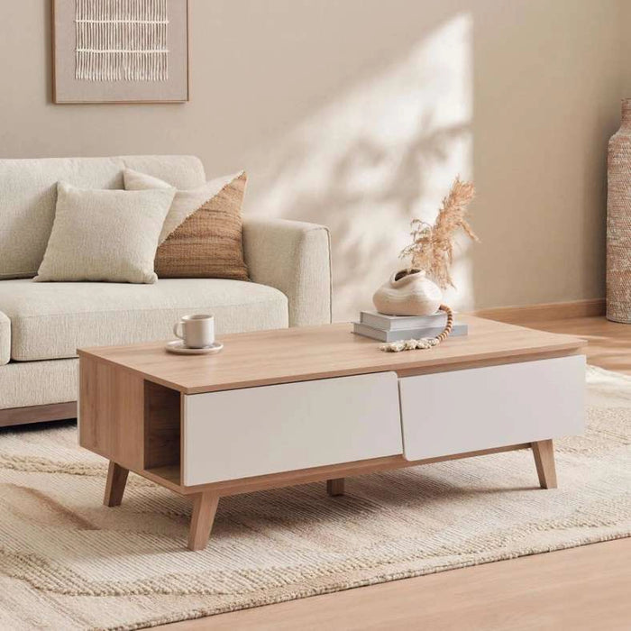 Troya Coffee Table With 2 Drawer Melamine - White Natural