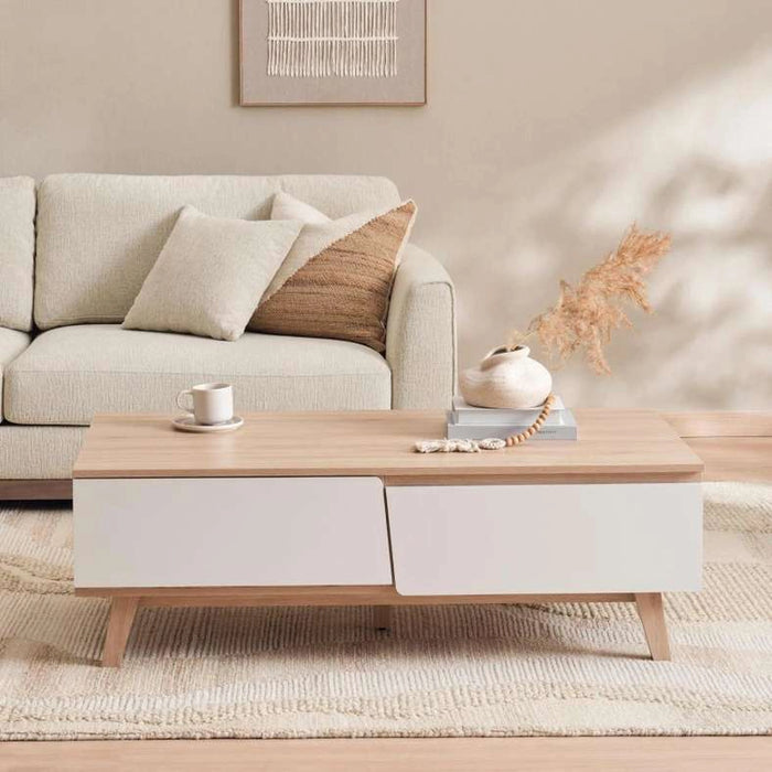 Troya Coffee Table With 2 Drawer Melamine - White Natural