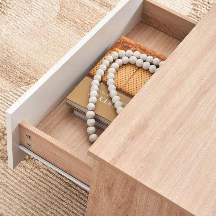 Troya Coffee Table With 2 Drawer Melamine - White Natural