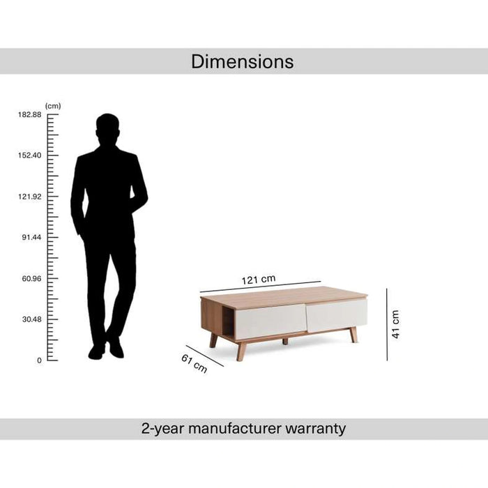 Troya Coffee Table With 2 Drawer Melamine - White Natural