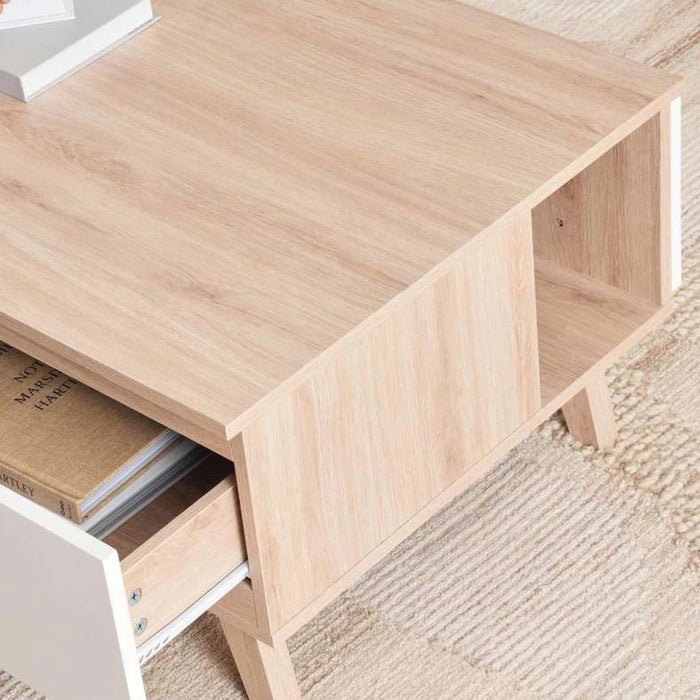 Troya Coffee Table With 2 Drawer Melamine - White Natural