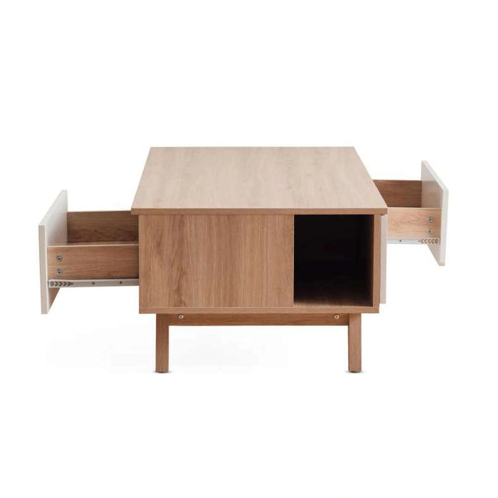 Troya Coffee Table With 2 Drawer Melamine - White Natural
