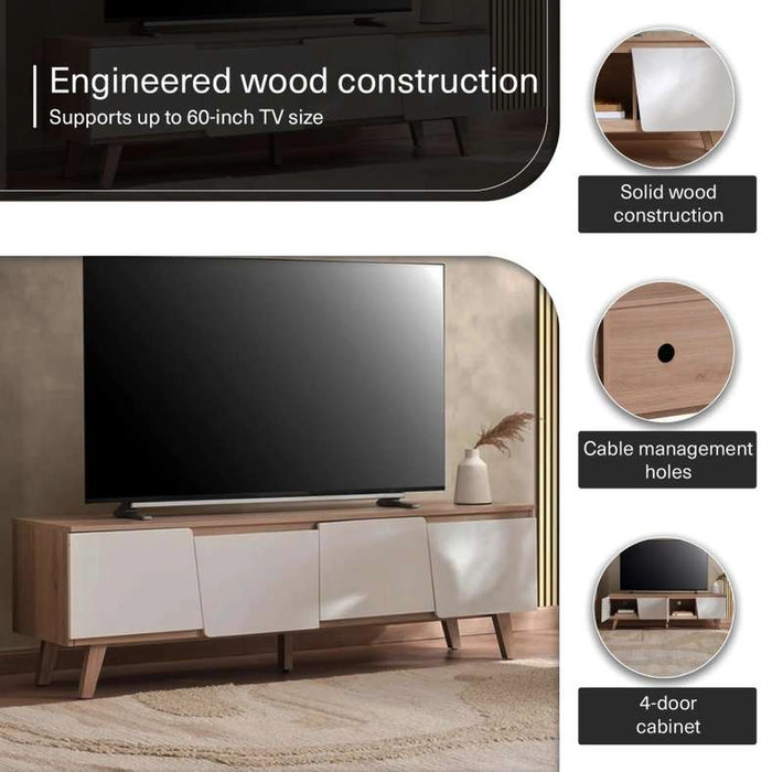 Troya Tv Unit Upto 60 Inches Melamine - White Natural