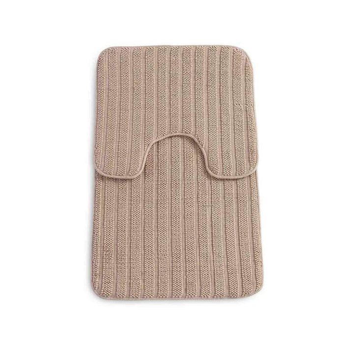 Trudo 2-Piece Stripe Comfy Bathmat Set- Beige Pan Home