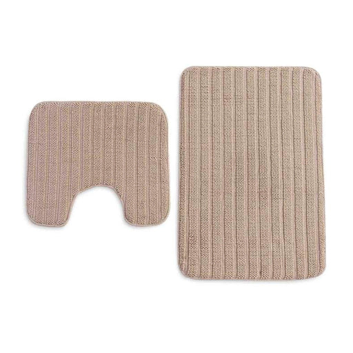 Trudo 2-Piece Stripe Comfy Bathmat Set- Beige Pan Home