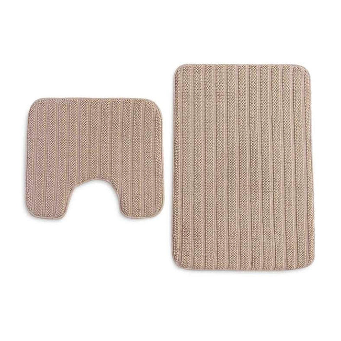 Trudo 2-Piece Stripe Comfy Bathmat Set- Beige Pan Home