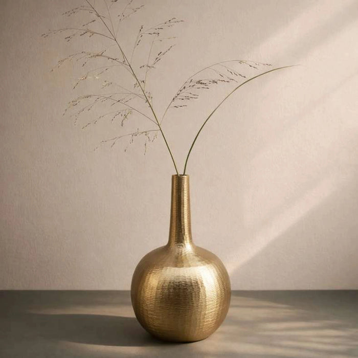 Twyla Metal Textured Vase With Slim Neck 20X20X40Cm - Gold