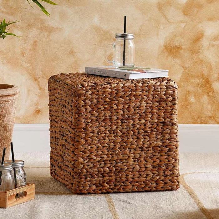 Tylan Water Hyacinth Square Cube Pouf 40X40X40Cm- Natural