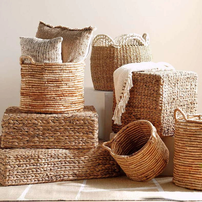 Tylan Water Hyacinth Square Cube Pouf 40X40X40Cm- Natural