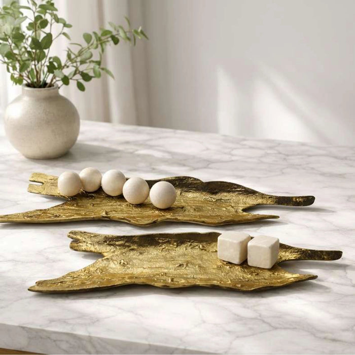 Tyrell Metal Tree Bark Decor Tray 60X15X5Cm - Gold