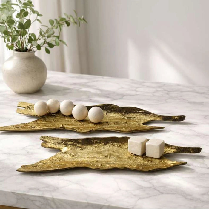 Tyrell Metal Tree Bark Decor Tray 70X18X5Cm - Gold