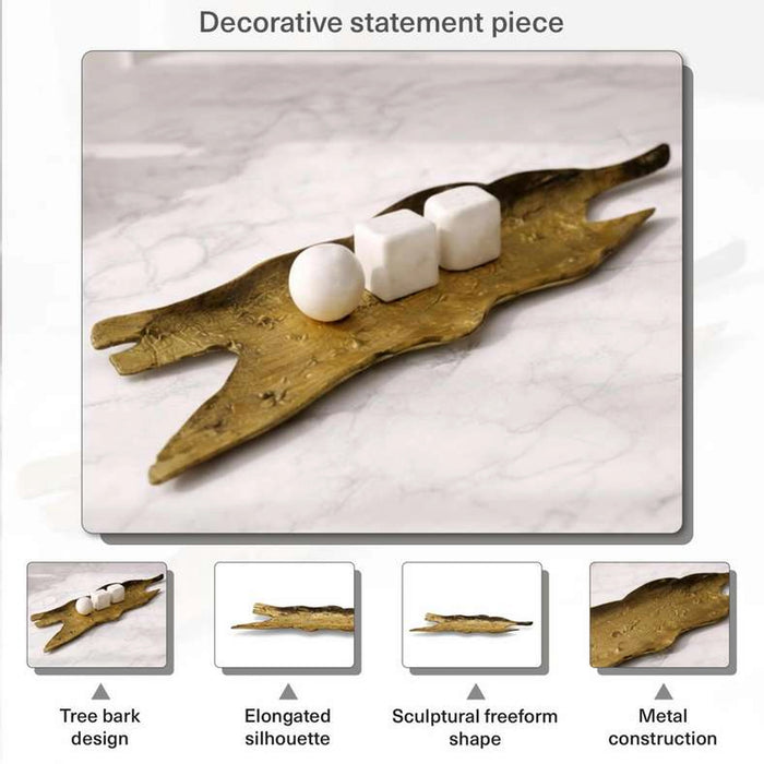 Tyrell Metal Tree Bark Decor Tray 70X18X5Cm - Gold