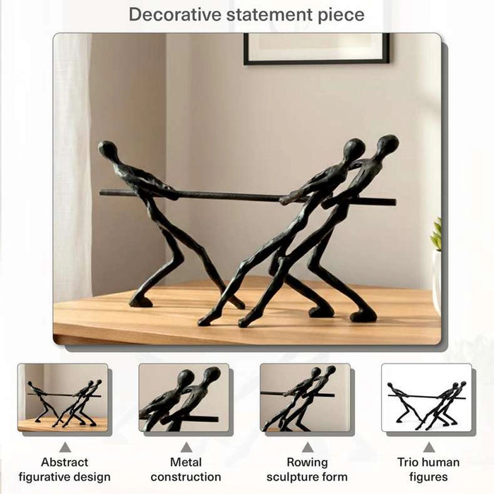 Tyrion Metal 3 Man Rowing Stick Sculpture 30X10X33Cm - Black