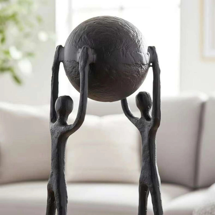 Tyrion Metal Decor Man Holding Sphere Sculpture 15X15X43Cm - Black