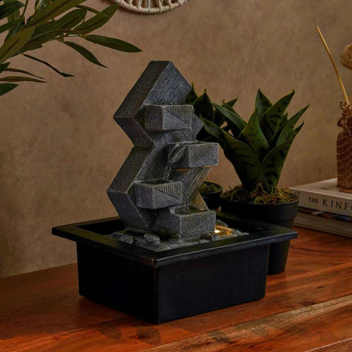 Tyzen Polyresin Table Fountain With Yellow Light 21X17X25Cm- Grey