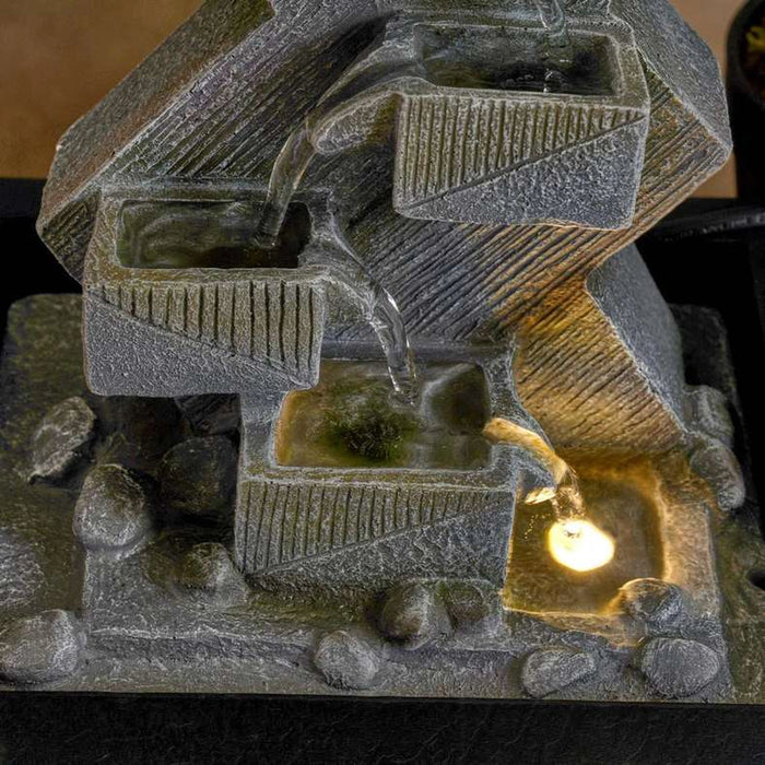 Tyzen Polyresin Table Fountain With Yellow Light 21X17X25Cm- Grey