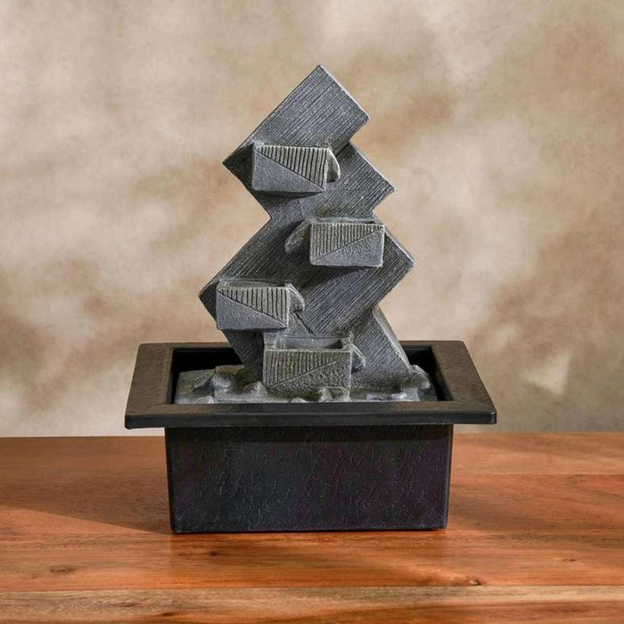 Tyzen Polyresin Table Fountain With Yellow Light 21X17X25Cm- Grey