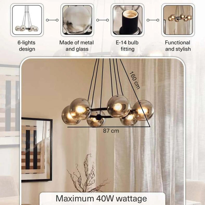 Ultralume 6-Light E-27 Pendant Lamp 87X54-160Cm - Matte Black
