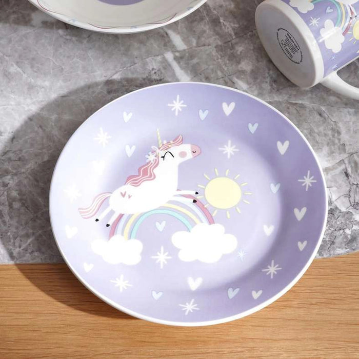Unicorn 3-Piece Kids Dinnerware -Purple