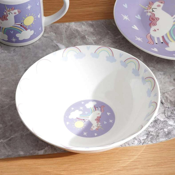 Unicorn 3-Piece Kids Dinnerware -Purple