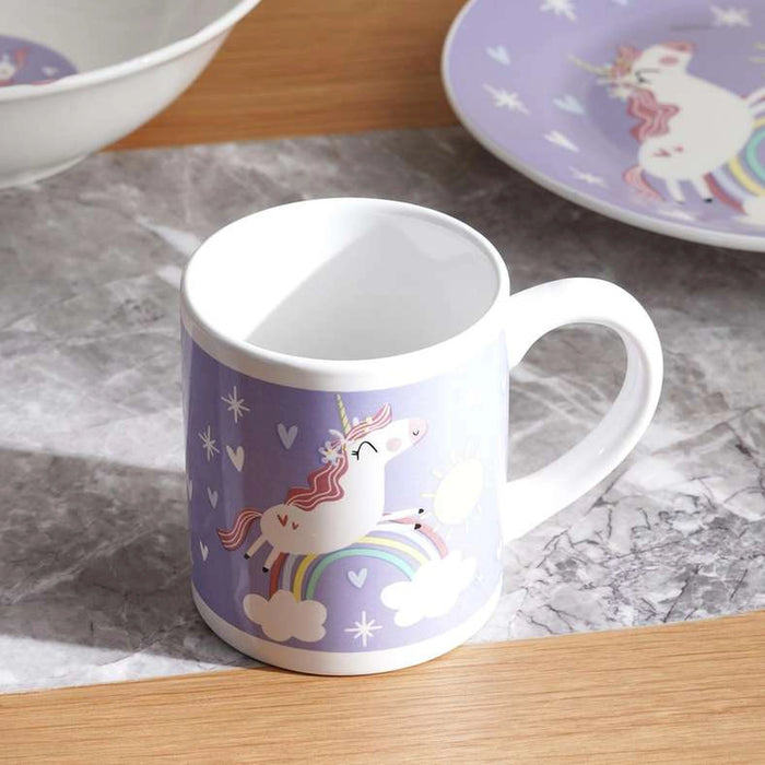 Unicorn 3-Piece Kids Dinnerware -Purple
