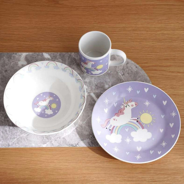 Unicorn 3-Piece Kids Dinnerware -Purple