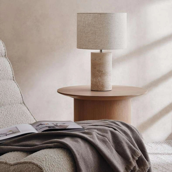 Vahlen E27 Travertine Table Lamp Dia 16X61Cm - Natural