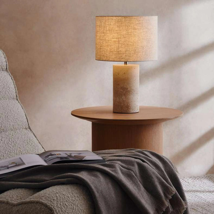 Vahlen E27 Travertine Table Lamp Dia 16X61Cm - Natural