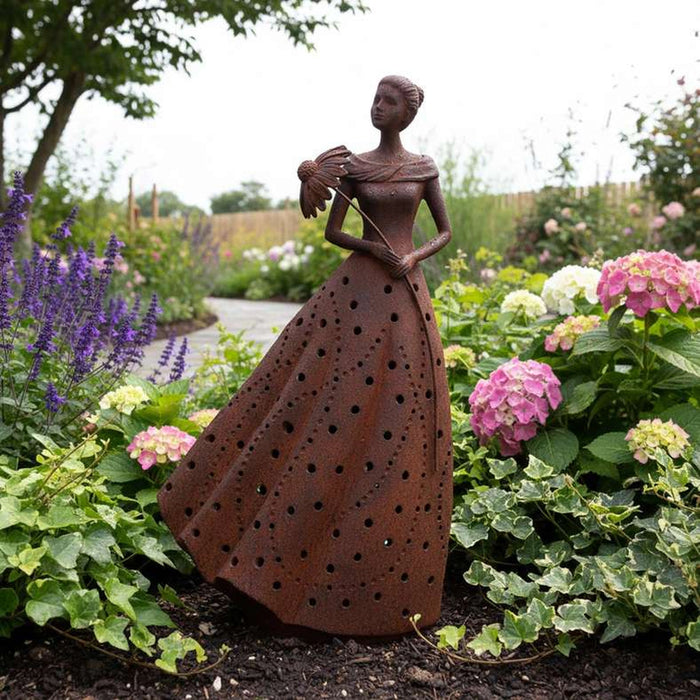 Valeria Resin Lady Holding Flower 25X16.1X44.6Cm - Brown