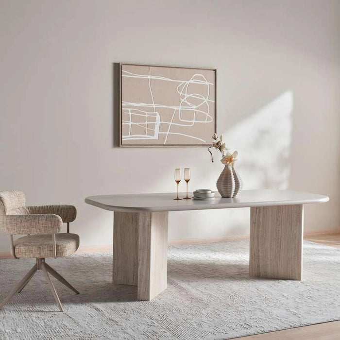 Valora 6 Seater Dining Table Beige & Travertine