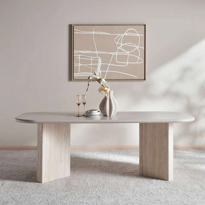 Valora 6 Seater Dining Table Beige & Travertine