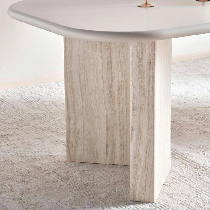 Valora 6 Seater Dining Table Beige & Travertine