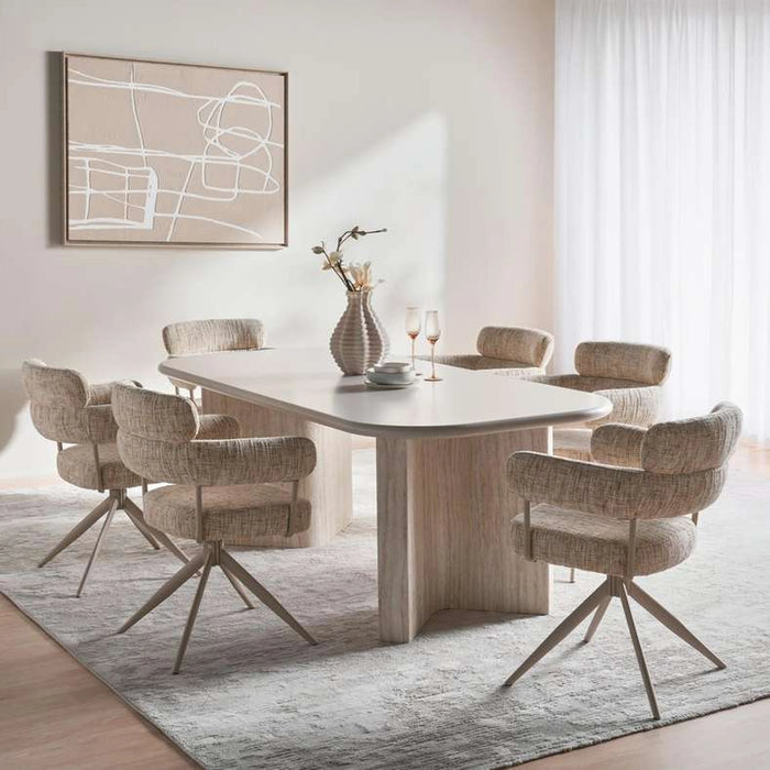 Valora 6 Seater Dining Table Beige & Travertine