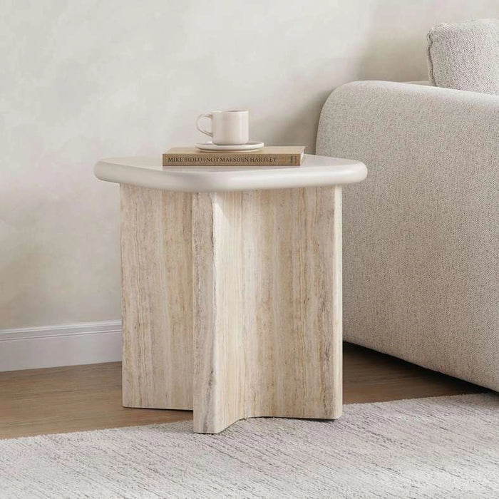 Valora End Table Beige & Travertine