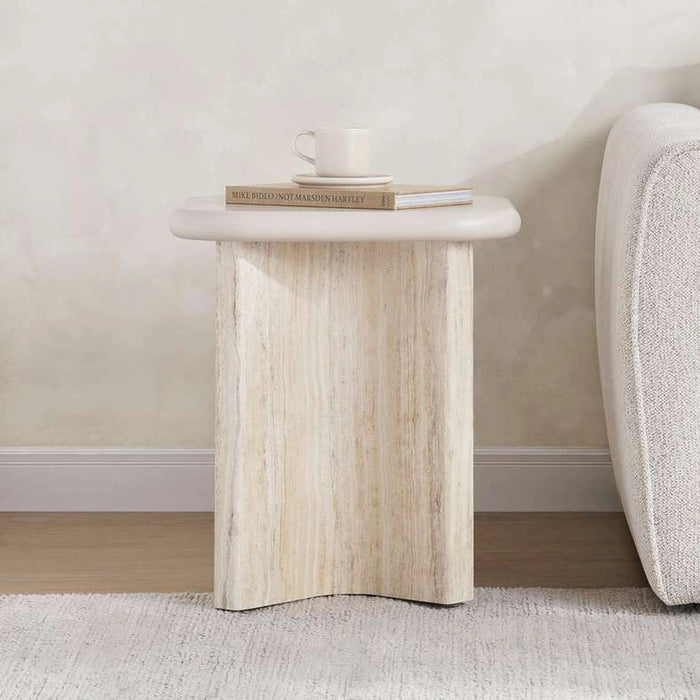 Valora End Table Beige & Travertine