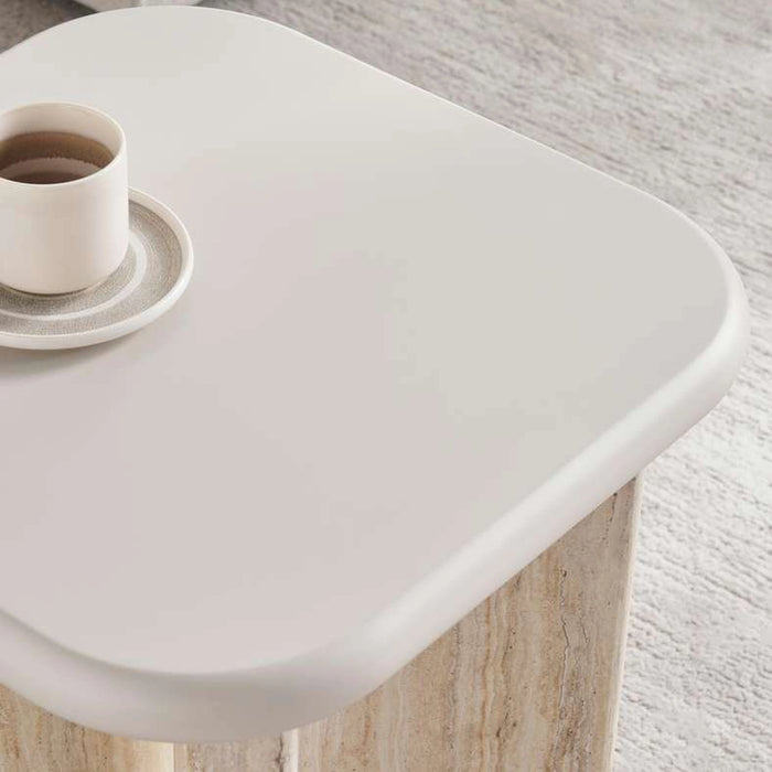 Valora End Table Beige & Travertine