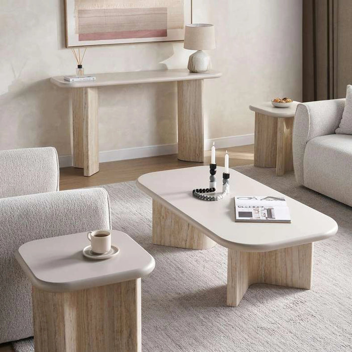 Valora End Table Beige & Travertine