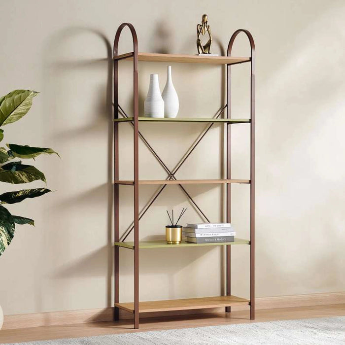 Vander Shelving Unit 5 Tier - Green & Natural Pan Home