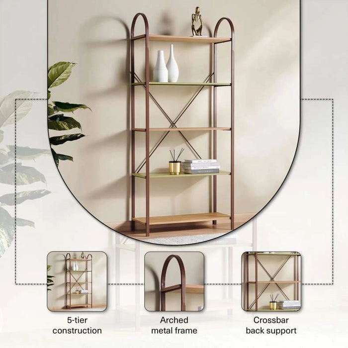 Vander Shelving Unit 5 Tier - Green & Natural Pan Home