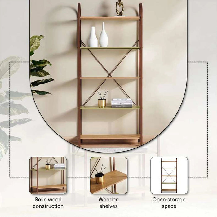 Vander Shelving Unit 5 Tier - Green & Natural Pan Home