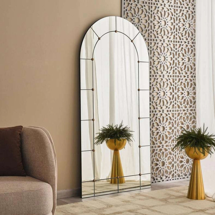Vega Handmade Brass Arch Floor Mirror 90X4X183 - Black