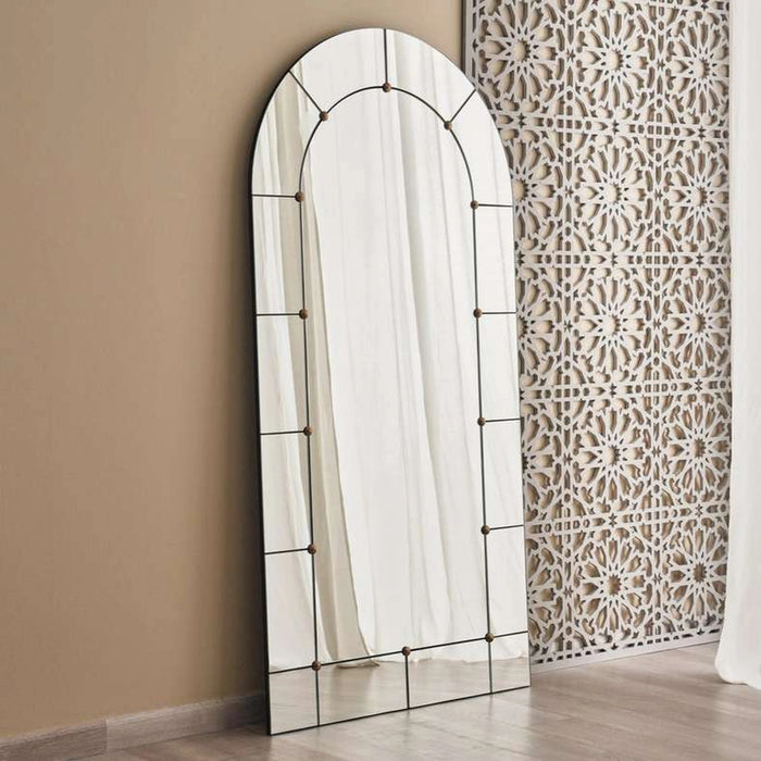 Vega Handmade Brass Arch Floor Mirror 90X4X183 - Black