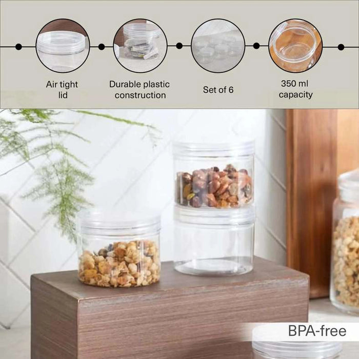 Velas 6-Piece Storage Jar 350Ml -Clear &White
