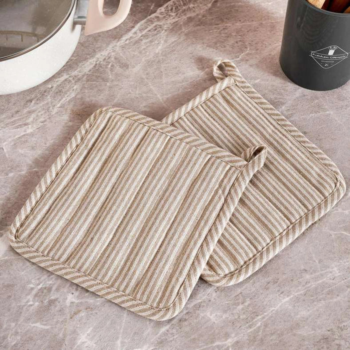 Velisha Pinstripe 2Piece Pot Holder Set 20X20Cm - Beige