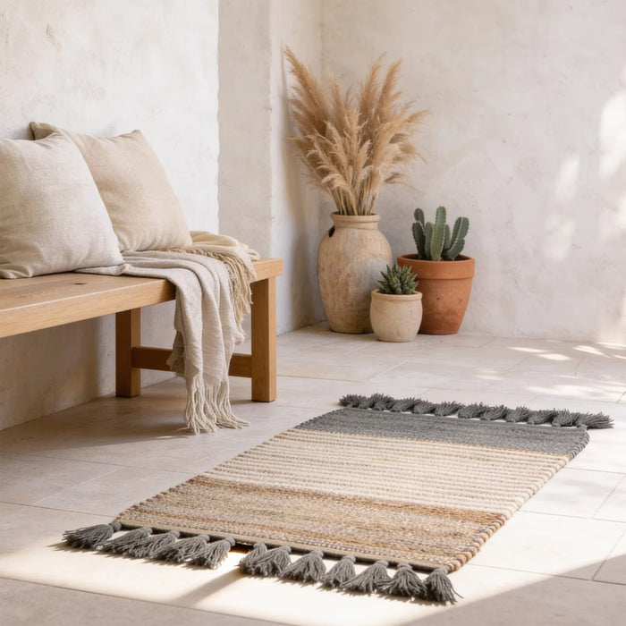 Verdan Handwoven Jute & Cotton Dhurrie 90X150Cm - Natural