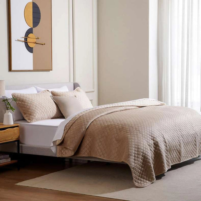 Veronica 3-Piece Velvet Quilted Bedspread Set 160X220Cm - Beige