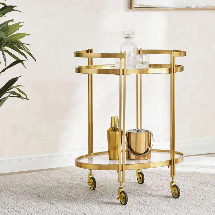 Vertex Serving Trolley 2 Tier Marble - White & Gold