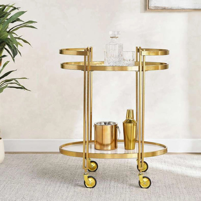 Vertex Serving Trolley 2 Tier Marble - White & Gold
